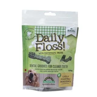 Basil Daily Floss Pets Treats and Chews with Toothpaste Inside for Cleaner Dogs, Puppy Teeth