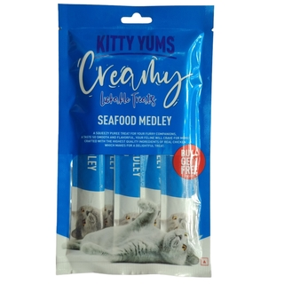 KITTY YUMS CREAMY LICKABLE TREATS SEAFOOD MEDLEY, 75GM