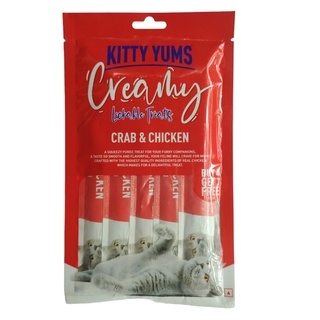 KITTY YUMS CREAMY LICKABLE TREATS CRAB & CHICKEN, 75GM