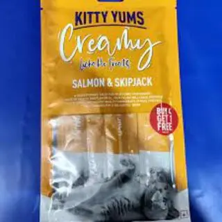 KITTY YUMS CREAMY LICKABLE TREATS SALMON & SKIPJACK, 75GM