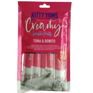 KITTY YUMS CREAMY LICKABLE TREATS TUNA & BONITO, 75GM