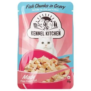 Kennel Kitchen Fish Chunks Inn Gravy Grain Free Wet Cat Food - 80 g packs