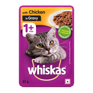 Whiskas Wet Cat Food for Adult Cats (1+Years), Chicken Gravy Flavour, 85g