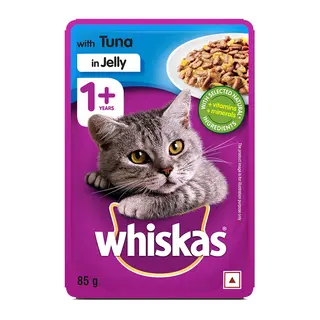 Whiskas Wet Cat Food for Adult Cats (1+Years), Tuna in Jelly Flavour, 85g