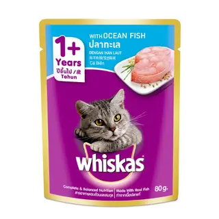 Whiskas Wet Cat Food for Adult Cats (1+Years), Ocean Fish Flavour, 80g