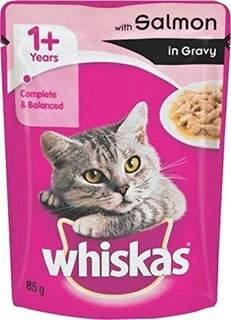 Whiskas Wet Cat Food for Adult Cats (1+Years), Salmon Gravy Flavour, 85g
