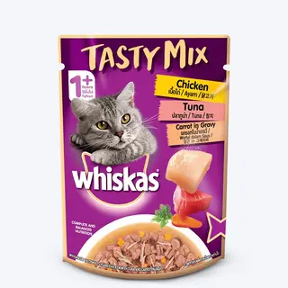 Whiskas Adult (1+ year) Tasty Mix Wet Cat Food, Chicken With Tuna And Carrot in Gravy - 70 g
