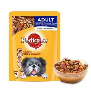 PEDIGREE Adult Wet Dog Food - Grilled Liver Chunks Flavour in Gravy with Vegetables, 70g