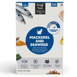 Goofy Tails Wet Cat Food and Kitten Food, Mackerel and Seaweed 350g