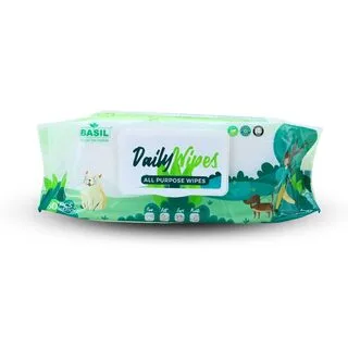 BASIL Daily Pet Wipes for Pet Grooming Enriched with Aloe Vera and Vitamin E 80 Wipes