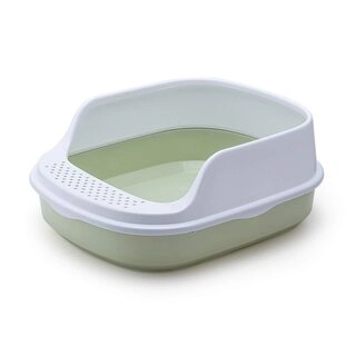 Cat Litter Box Pet Cat Toilet I Semi-Enclosed Litter Box I High Fence I Detachable Tray (Green)