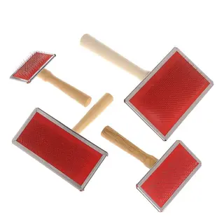 Dog Slicker Brush Wooden Handle Square Small Size