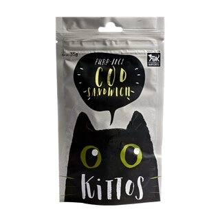 Kittos Cat Treats, Cod Sandwich, Rich Protein Low Fat, Premium Reward & Training Treat, Highly Digestible Healthy Cat Treat, 60% Chicken, Multipack of Healthy Cat Snacks -