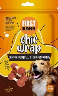 First Bark Chic Wrap Calcium Dumbbell & Chicken Wrap-Treats for Dogs, Human Grade Protein Jerky 70g