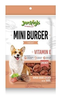Jerhigh Chicken Dog Treats, Human Grade High Protein Chicken, Fully Digestible Healthy Snack & Training Treat, Free from by-Products & Gluten, Mini Burger