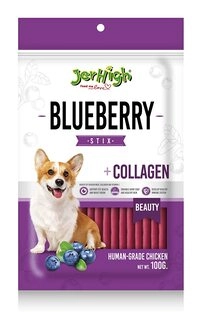 Jerhigh Dog Treats, Human Grade High Protein Chicken,Free from by-Products & Gluten,with Collagen Blueberry Stix
