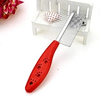Smarty Pet Double Sided Pet Comb Stainless Steel Pin with Paw Symbols for Removing Matted Fur, Knots & Tangles, Shedding Comb