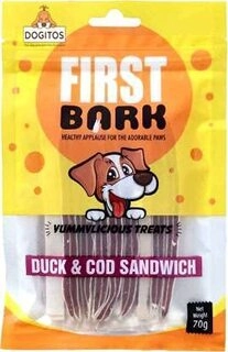 First Bark Duck & Cod Sandwich Dog Treat- 70g Each - Pack of 3