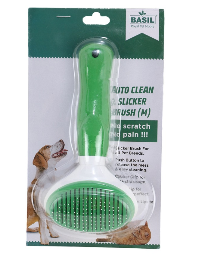BASIL Slicker Comb with Auto Release button for Pets Medium