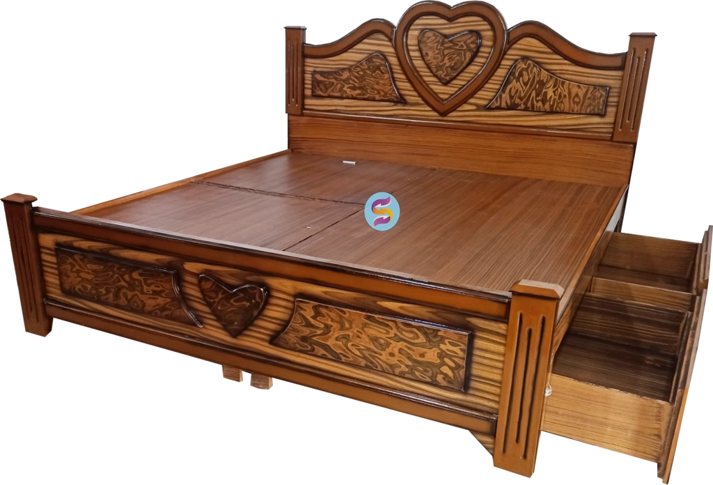 6 Feet Wooden Cot With Box Heart Model