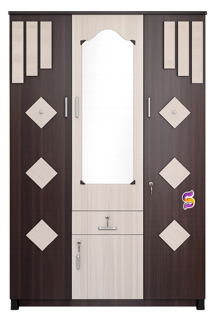 3 Door Wooden Cupboard With Glass