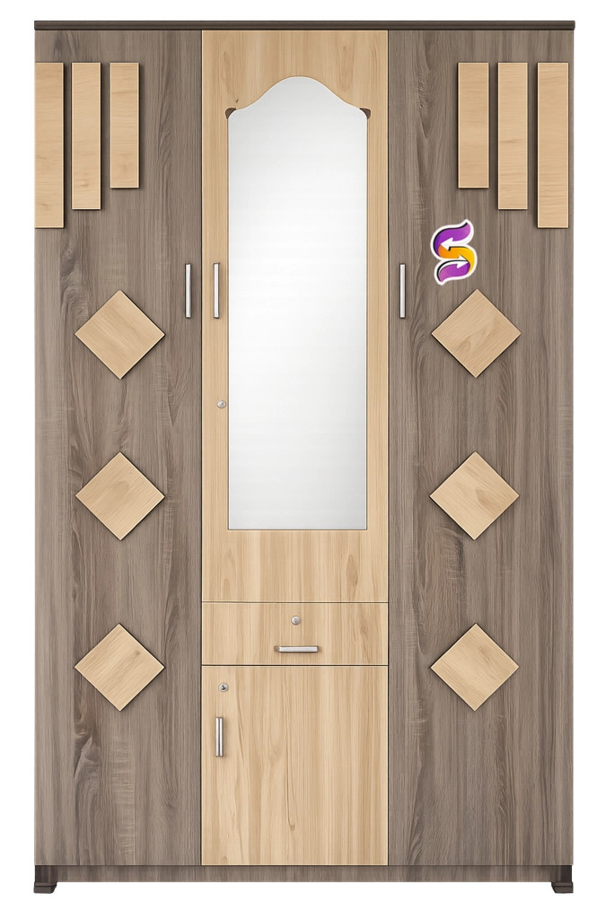 3 Door Wooden Cupboard With Glass