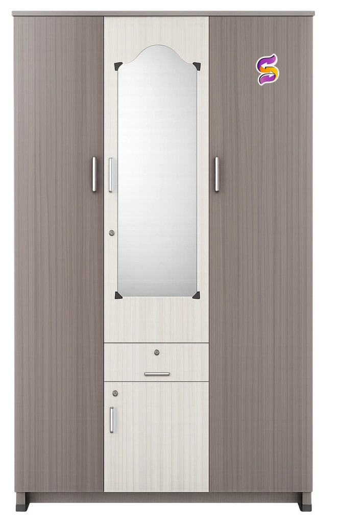 3 Door Wooden Cupboard With Glass