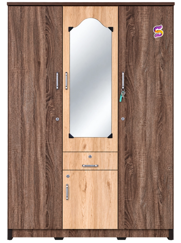 3 Door Wooden Cupboard With Glass