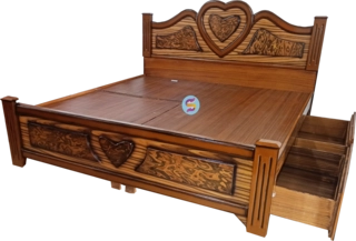 6 Feet Wooden Cot With Box Heart Model