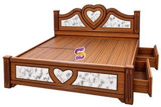 6 Feet Wooden Cot With Box Heart Model