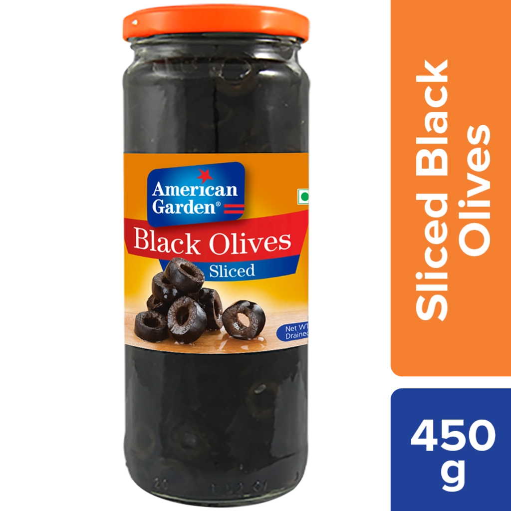 AMERICAN AGRDEN BLACK OLIVES SLICED 450 GM.