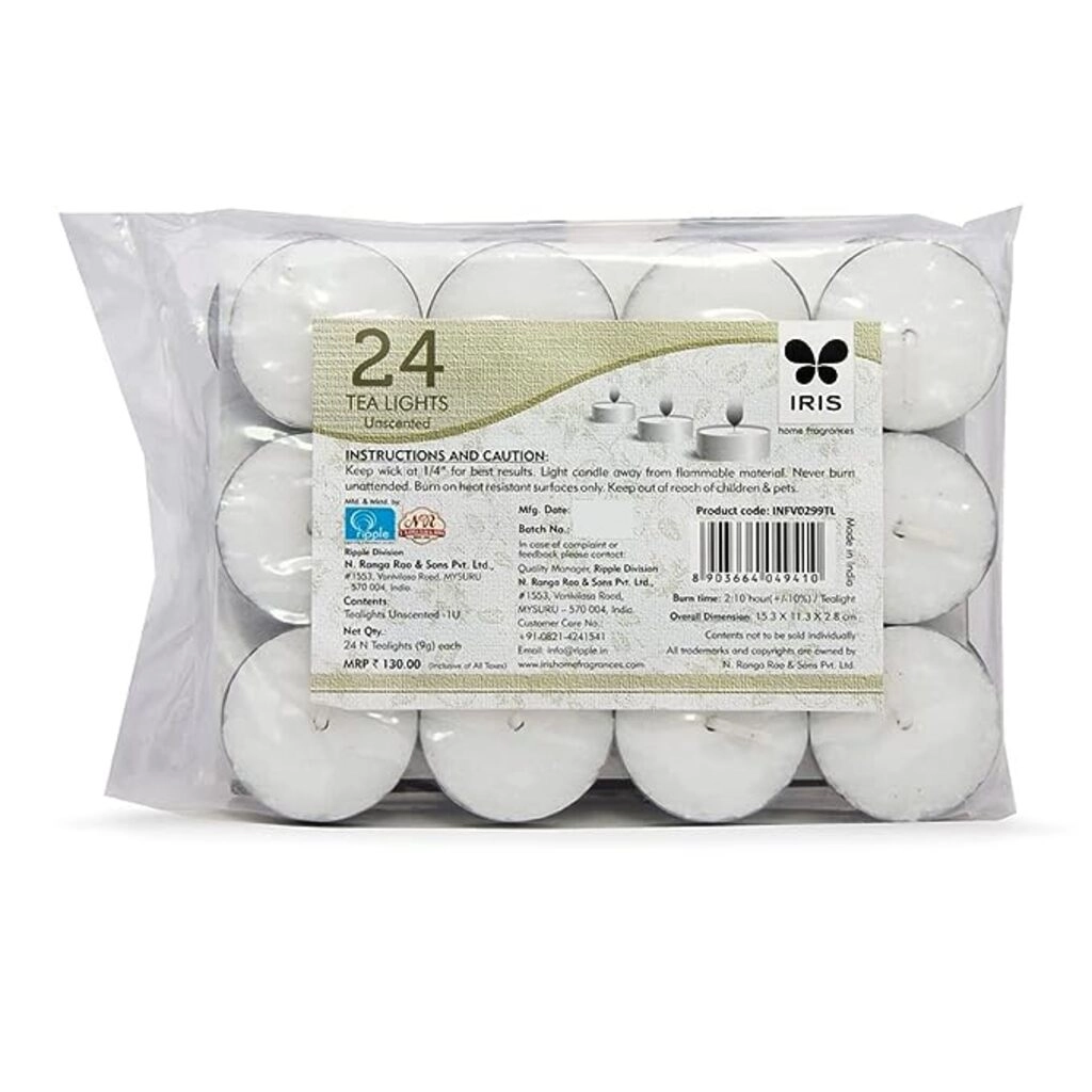 IRIS AROMA TEA LIGHT UNSCENTED 24 CANDLE