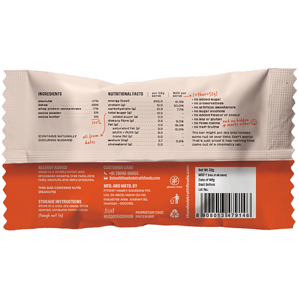 THE WHOLE TRUTH PEANUT BUTTER PROTEIN BAR 52 GMS.