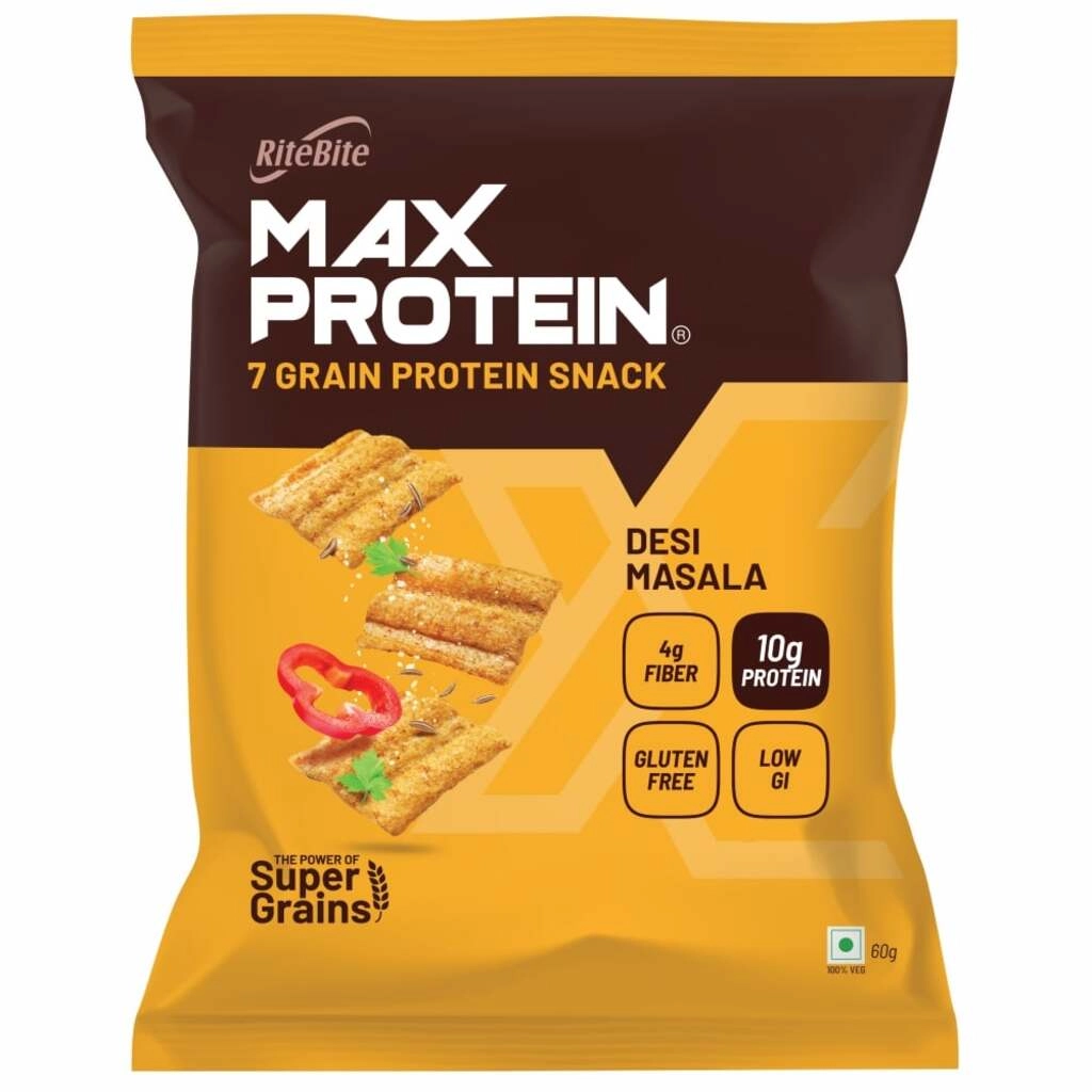 RITE BITE MAX PROTEIN SNACK DESI MASALA 60 GM.