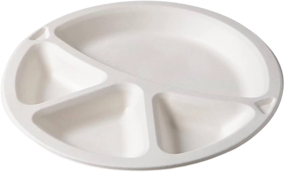 BIODEGRADABLE 11'' 4 CUP ROUND PLATE 25 PC