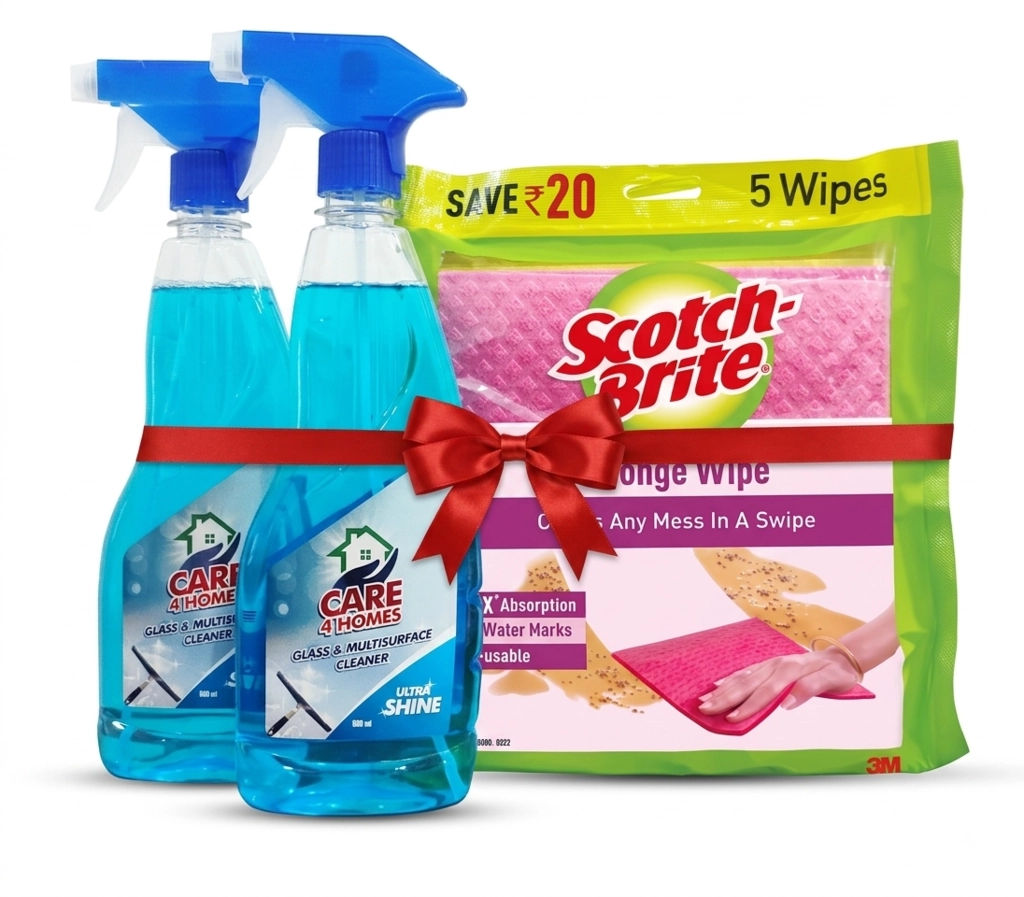 SCOTCH WIPE 5N + CARE 4 HOMES GLASS CLNR 2X500 ML COMBO