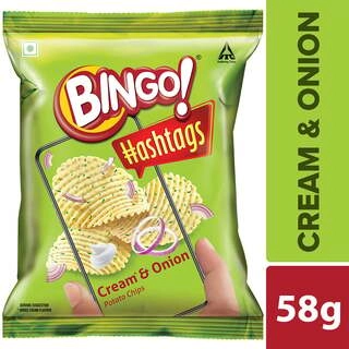 HASHTAG CREAM & ONION POTATO CHIPS 58 GM.