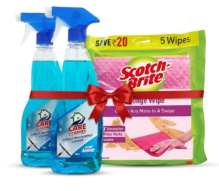 SCOTCH WIPE 5N + CARE 4 HOMES GLASS CLNR 2X500 ML COMBO