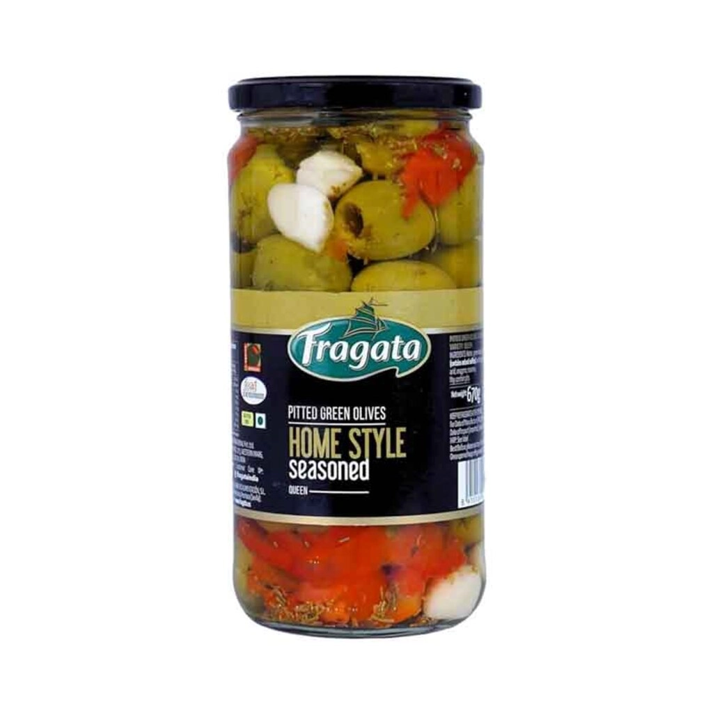 Home Style Seasoned Pitted Green Queen Olives