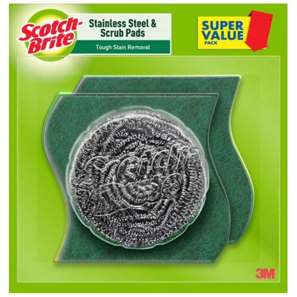 1 Stainless Steel Scrubber 15g and 2 Scrub pads