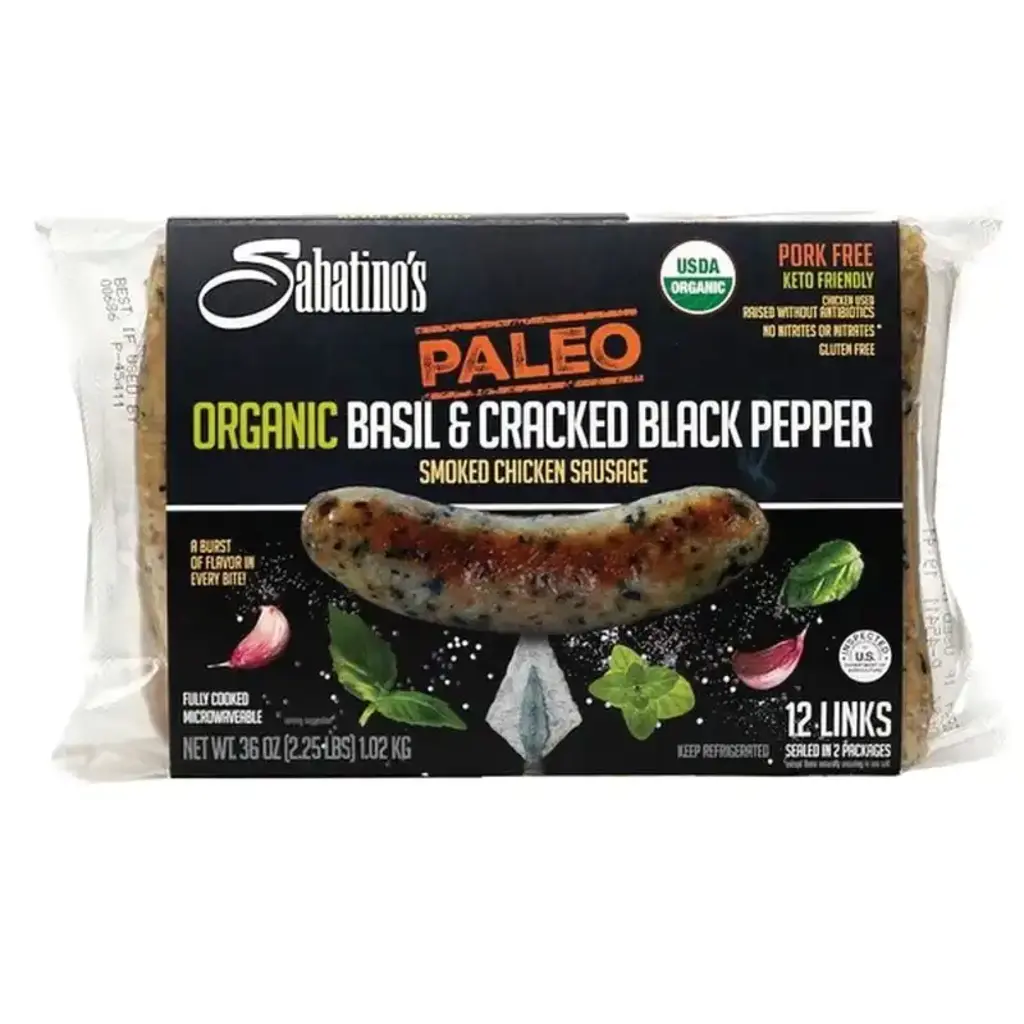 Paleo Organic Basil & Cracked Black Pepper Smoked Chicken Sausage