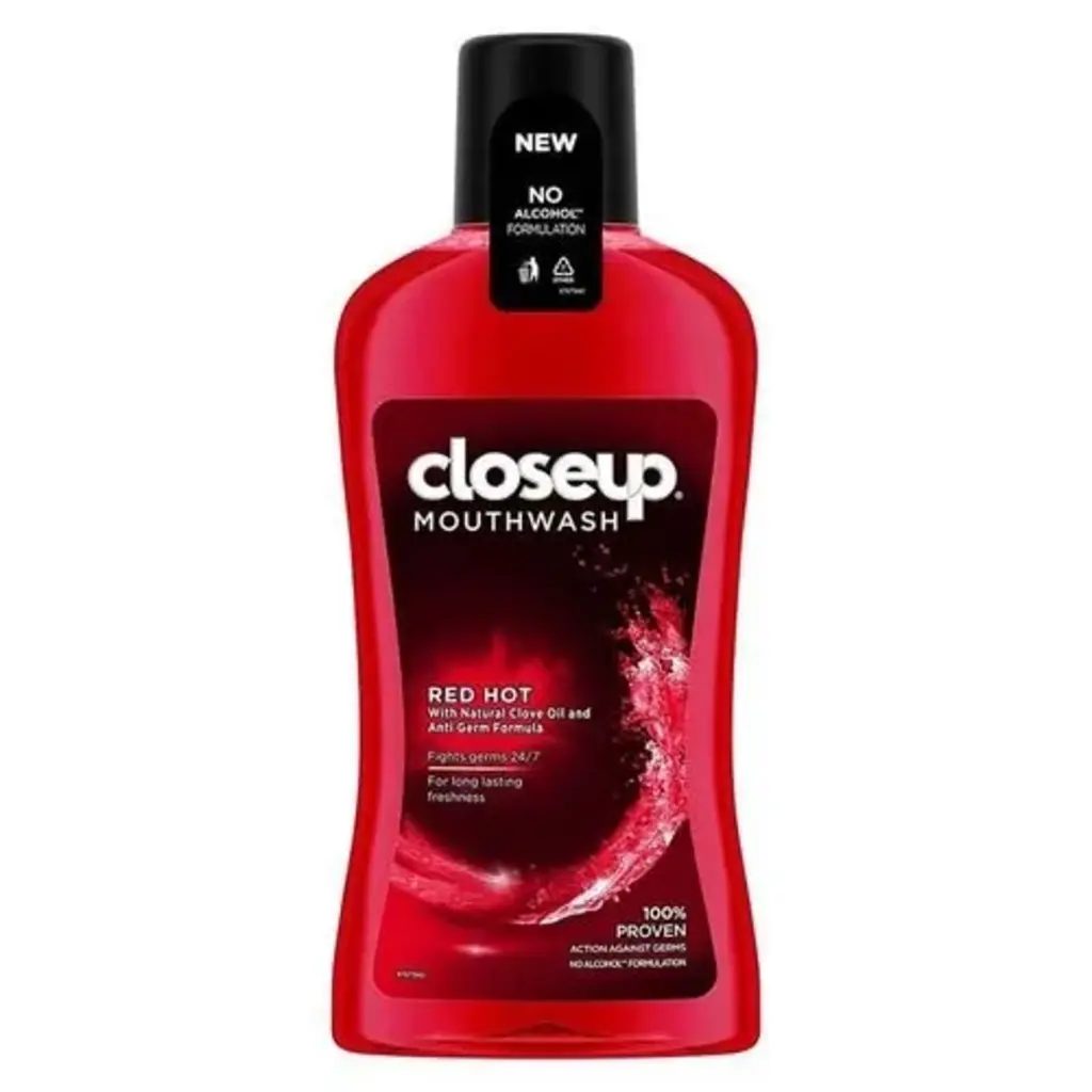 Closeup Mouthwash Red Hot With Clove Oil