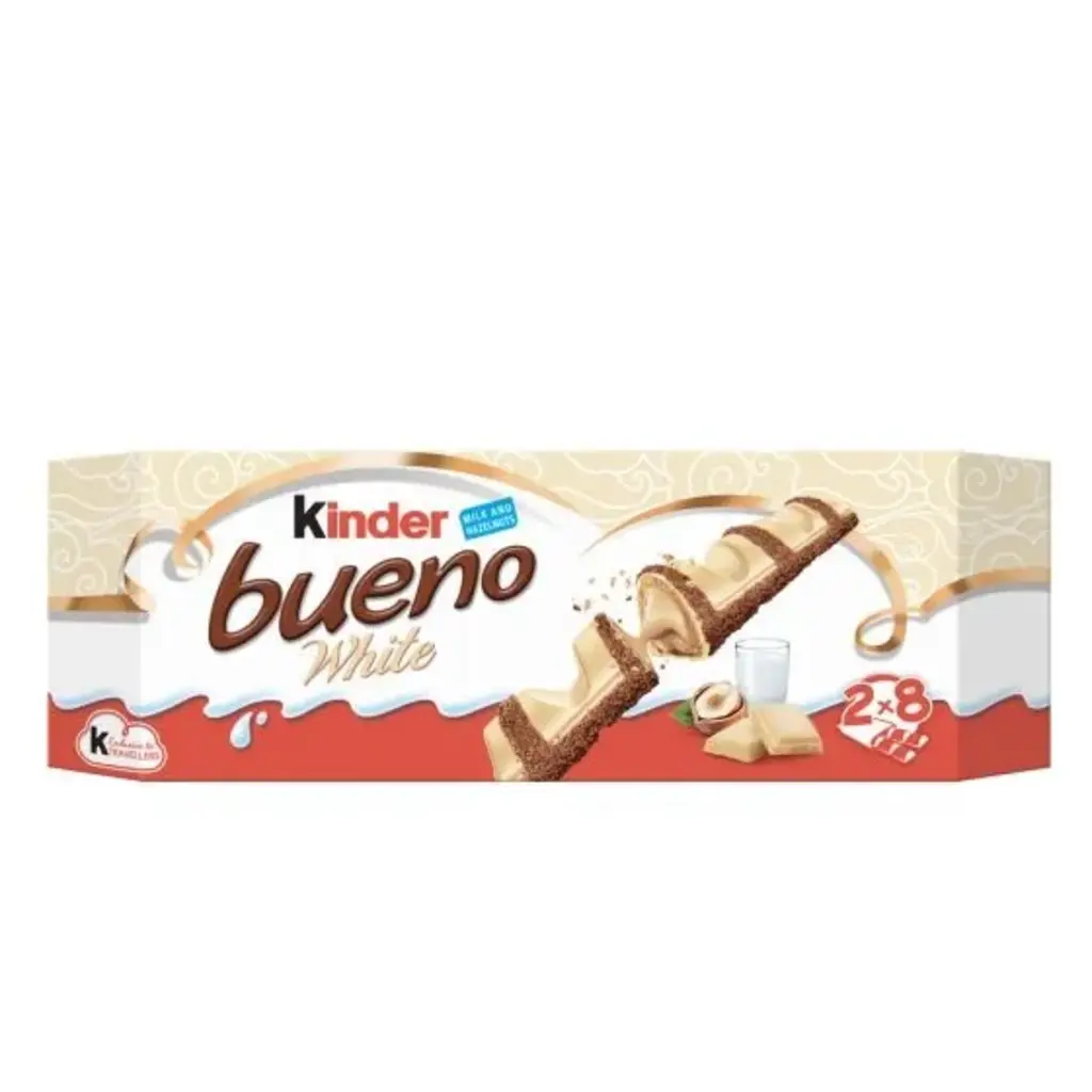 Kinder Bueno White Milk & Hazelnut 8 Twin Finger 16 Individually Wrapped Bar
