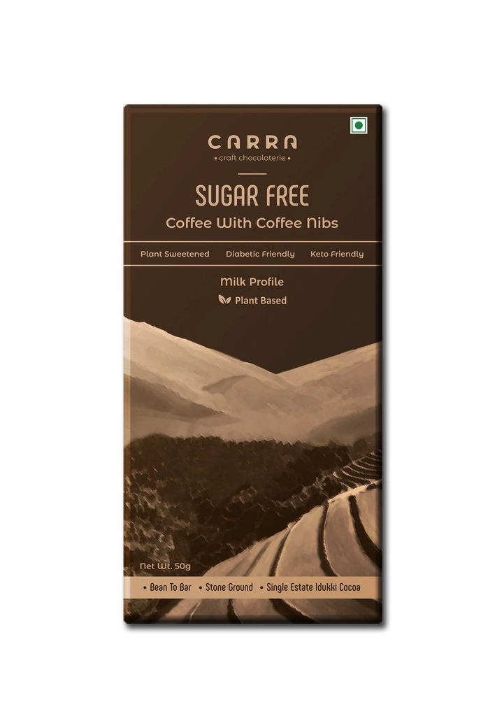 Carra Sugar Free Coffee with coffee nibs Plant Based Milk Chocolate