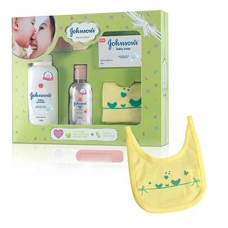 Johnsons Baby Care Collection Baby Gift Set with Organic Cotton Bib & Baby Comb