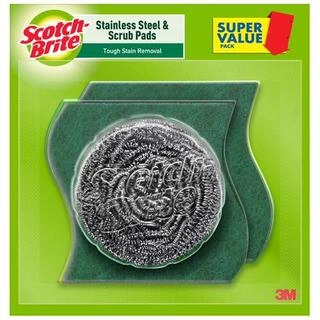 1 Stainless Steel Scrubber 15g and 2 Scrub pads