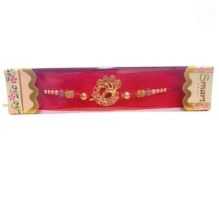 Smart Golden Peacock Pankh Rakhi With multi Colour Beads