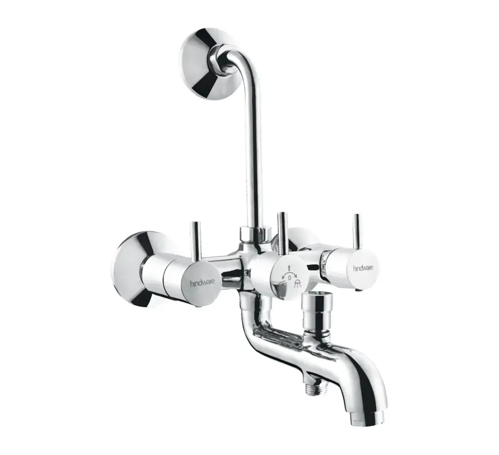 Hindware Flora Wall Mixer 3 in 1 With L Bned Pipe & Provison Of Overhead Shower & Hand Shower