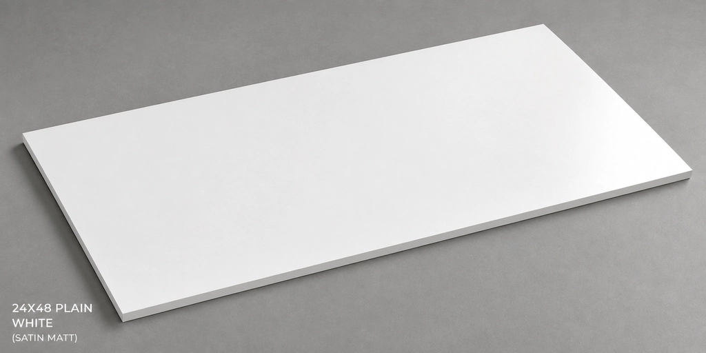 24X48 Tile PLAIN WHITE  (SATIN MATT) Vitrified Body -Box-2pieces-