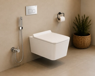 Hindware One-piece Wall Mounted Commode Ebello Rimless